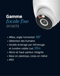 Caméra Dôme WiFi à face plate 4Mpx Daitem SV192TX avec éclairage infrarouge ou LED, idéale pour intérieur et extérieur, avec alerte humaine et son dissuasif, compatible Onvif.