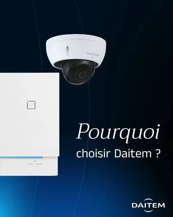 Systèmes d'alarme maison DAITEM avec ou sans abonnement, offrant des fonctionnalités connectées, sécurisées, certifiées, autonomes, et fabriquées en France, avec une sirène puissante, des technologies anti-brouillage, des détecteurs extérieurs, un couplage caméra, et une autonomie garantie de 5 ans.